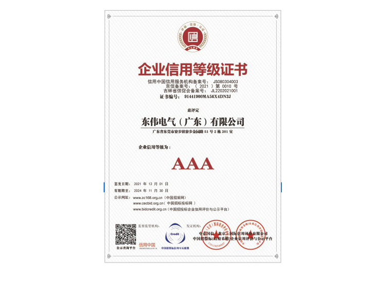 3A企业信用等级证书